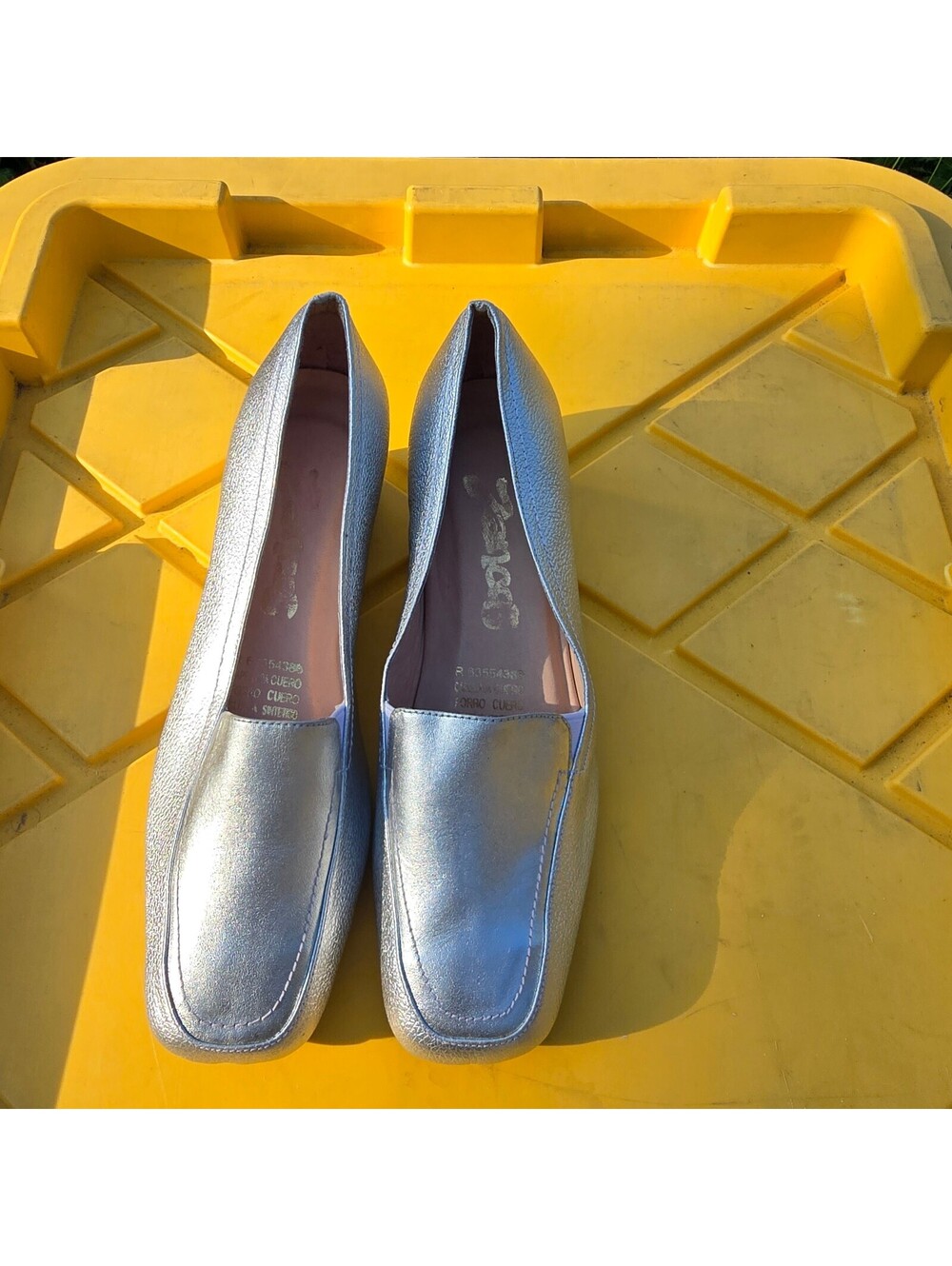 Women's Silver Leather Loafers with Synthetic Sole Size 38